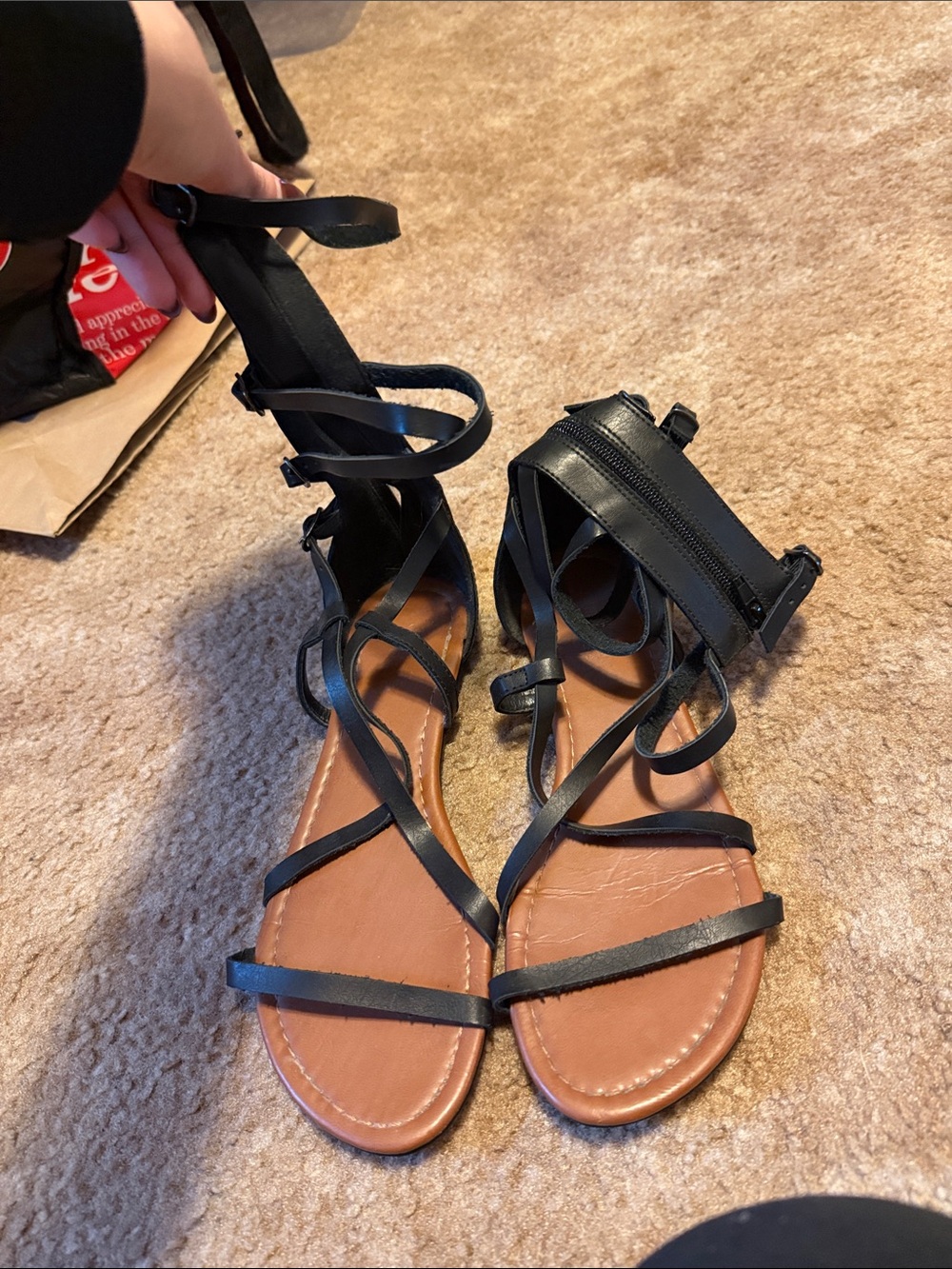Charlotte Russe Black Strappy Lace-Up Gladiator Sandals